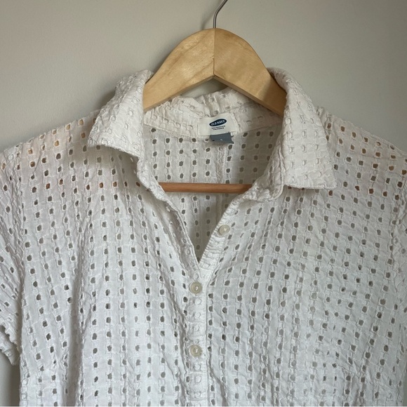 Old Navy White Eyelet Shirt Dress Small - Picture 3 of 5